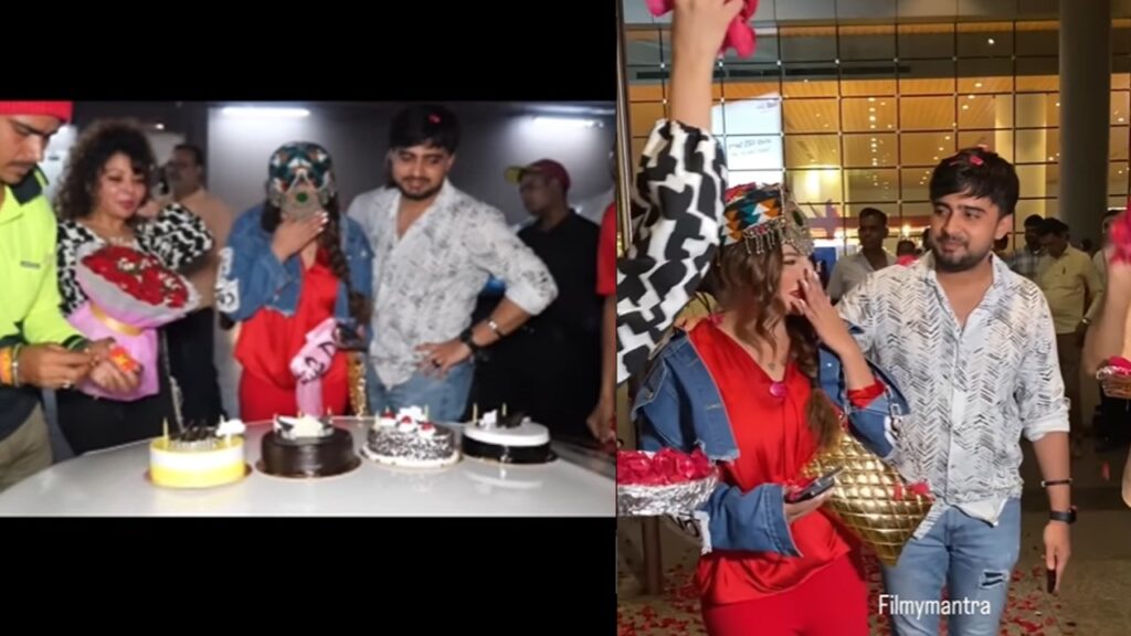 Rakhi Sawant receives a sweet birthday surprise at the airport