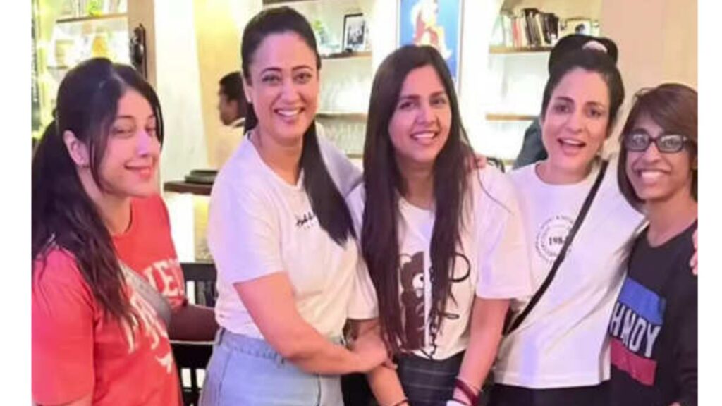 Dalljiet Kaur reunites with friends from the industry during her India visit